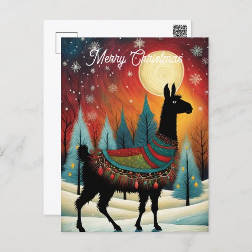 Llama Pine Tree Christmas Holiday Postcard