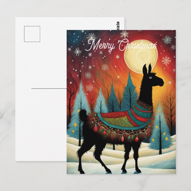 Llama Pine Tree Christmas Holiday Postcard (Front/Back)