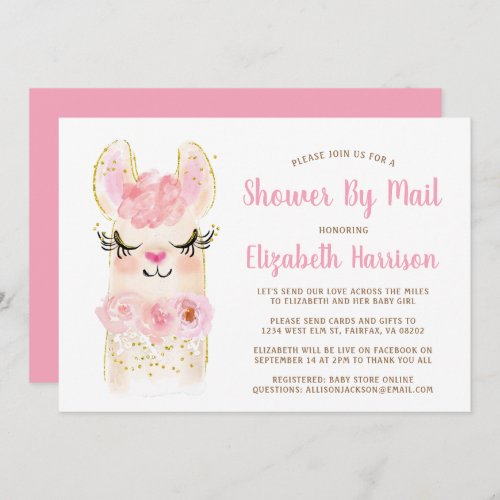 Llama Pink Baby Shower By Mail Invitation