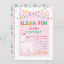 Llama Pink Birthday Party Invitation