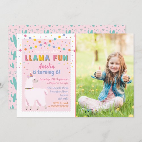 Llama Pink Birthday Party Photo Invitation