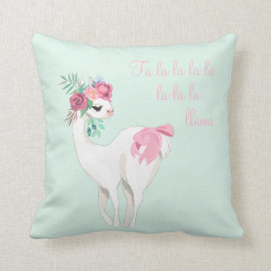 llama Pink Mint Green Cute Christmas Throw Pillow