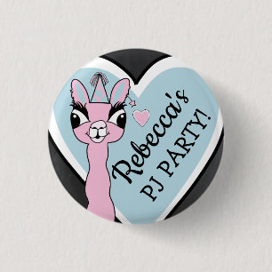 Llama Pink Pajama Girl Birthday Party Sleepover Button