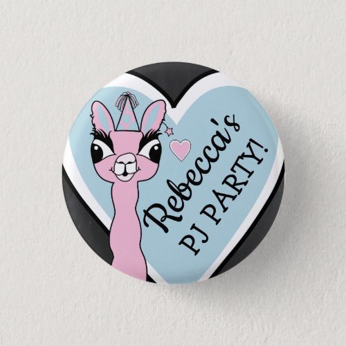 Llama Pink Pajama Girl Birthday Party Sleepover Button
