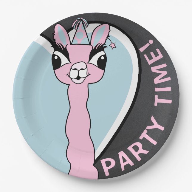 Llama Pink Pajama Girl Birthday Party Sleepover Paper Plates (Front)