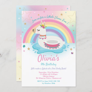 Llama Pool Party Birthday Invitation Girls