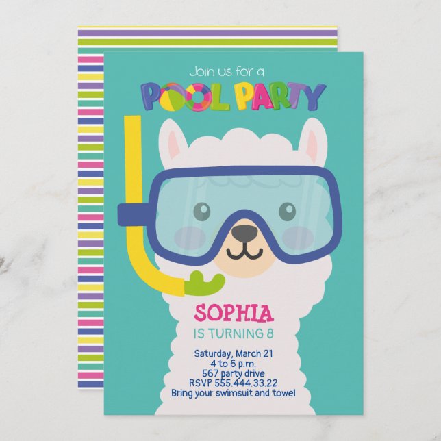 LLAMA POOL PARTY INVITATION (Front/Back)