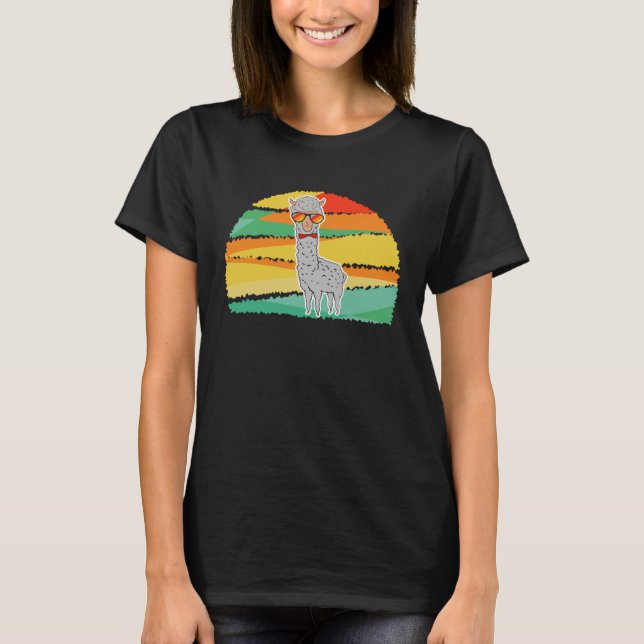 Llama rainbow alpaca retro style animal  graphics T-Shirt (Front)