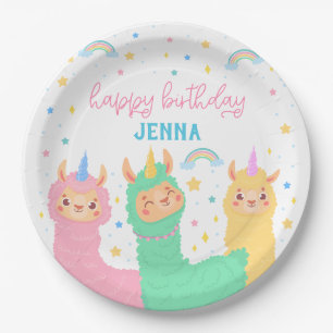 Llama Rainbow and Stars Birthday Party Paper Plates