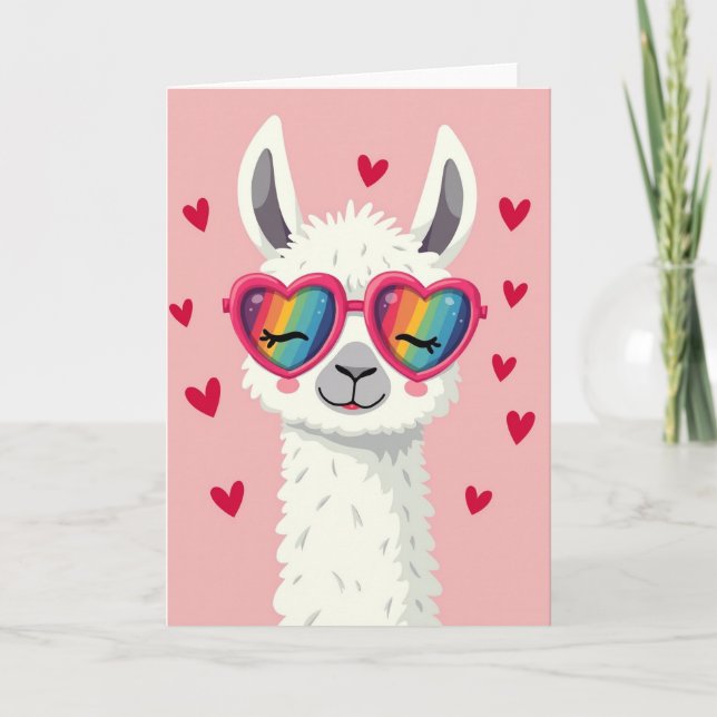 Llama Rainbow Heart Glasses Card (Front)