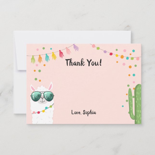Llama Rama Thank You Card Fiesta Party Alpaca (Front)