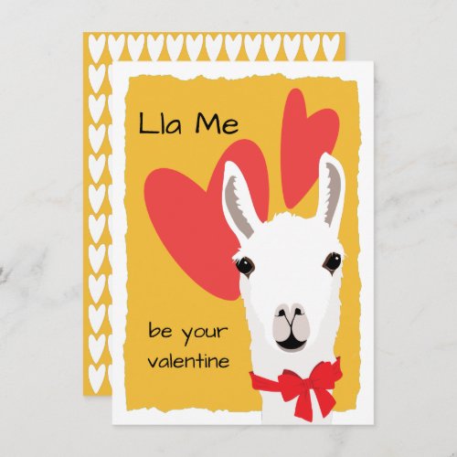 Llama Red Hearts Mustard_Lla Me be your valentine Holiday Card