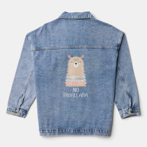 Llama Relaxed Chill Women And Girls No Problem  Denim Jacket