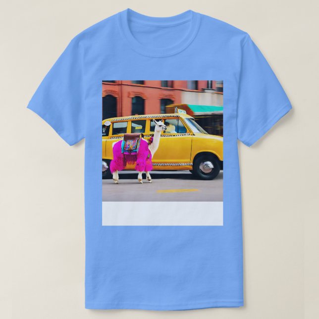 Llama Riding in Taxi Happy Llama T-Shirt (Design Front)