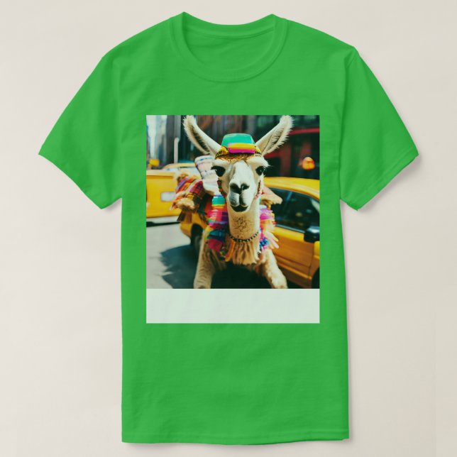 Llama Riding in Taxi T-Shirt (Design Front)