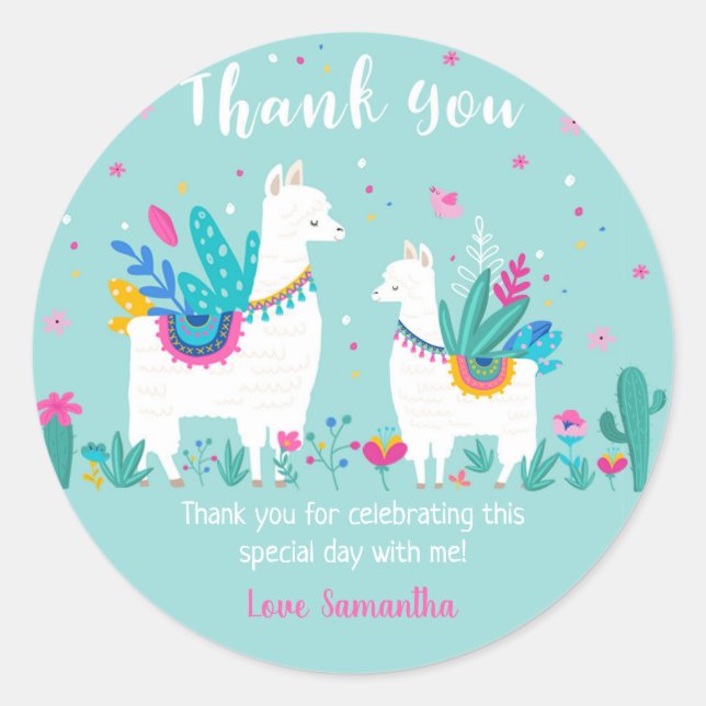 Llama Round Favor Sticker (Front)