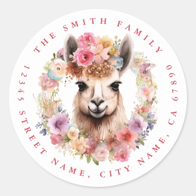 Llama Round Return Address Labels (Front)
