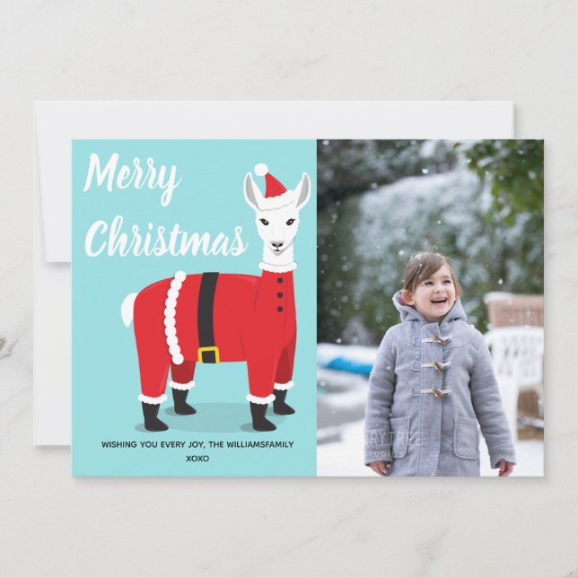 Llama Santa Fun Photo Christmas Holiday Card (Front)