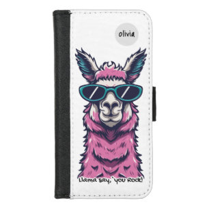 Llama say you Rock   Quirky pose in  sunglasses iPhone 8/7 Wallet Case