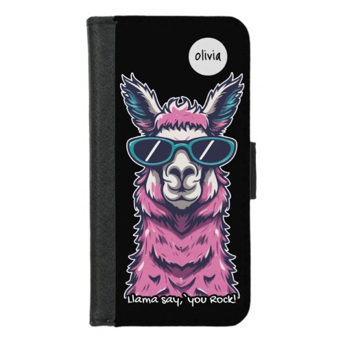 Llama say you Rock  Quirky pose in  sunglasses iPhone 87 Wallet Case