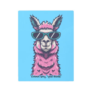 Llama say you Rock Quirky pose in sunglasses Metal Print