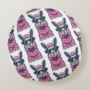 Llama say you Rock Quirky pose in sunglasses Round Pillow