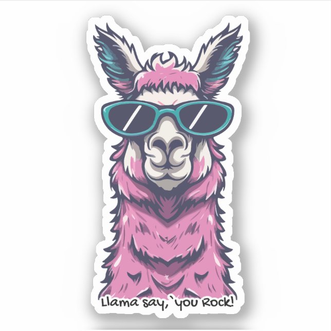 Llama say you Rock | Quirky pose in sunglasses Sticker (Front)