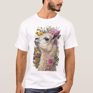 Llama Side Profile With Vibrant Floral T-Shirt