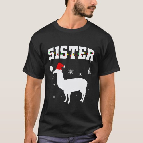 Llama Sister Santa Hat Christmas Family Matching T-Shirt