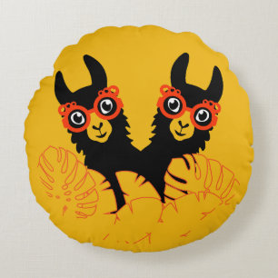 Llama Sisters Round Pillow