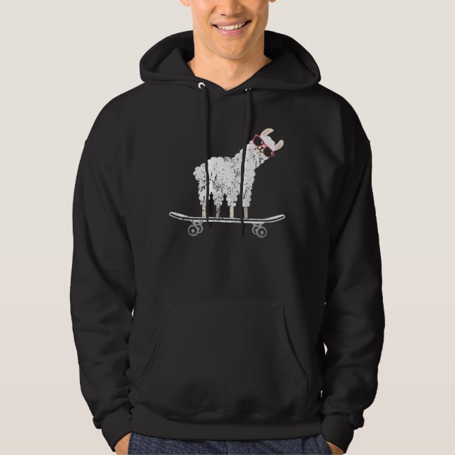 Llama Skateboarding Lazy Skatepark  Animal Skate Hoodie (Front)