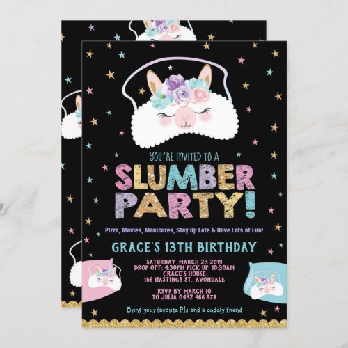 Llama Slumber Party Birthday Invitation Sleepover