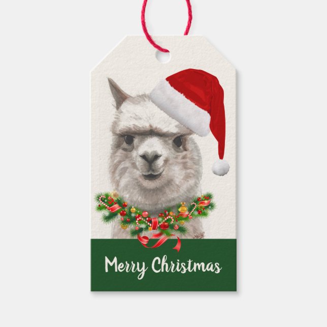 Llama Smiles Cute Christmas Personalize Gift Tag (Front)