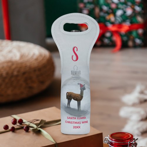 Llama Snow Bauble Cute Christmas Holiday Monogram Wine Bag