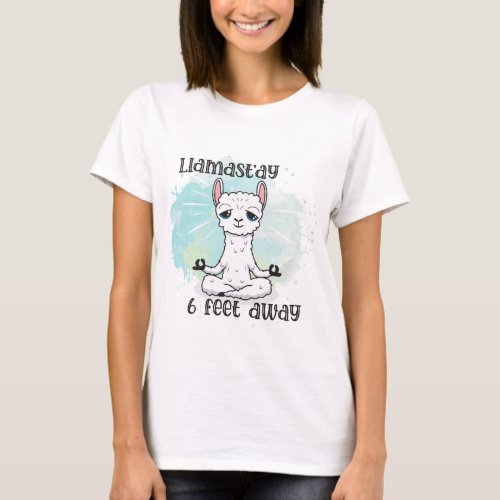 Llama Social Distancing Cute Watercolor Modern T_Shirt