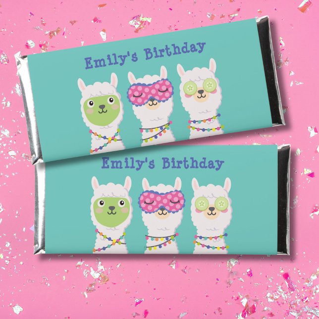 llama spa party, llama pajama party hershey bar favors (Creator Uploaded)