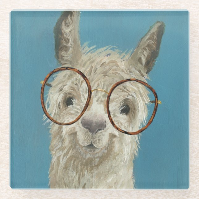 Llama Specs - Round Eyeglasses Glass Coaster (Front)