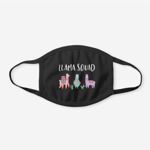 Llama Squad Cute Alpaca Girls Pastel Pink Purple Black Cotton Face Mask