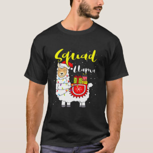 Llama Squad Lights Santa Hat Xmas Matching Family T-Shirt