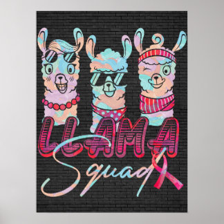 Llama Squad Pink Ribbon Funny Breast Cancer Awaren Poster