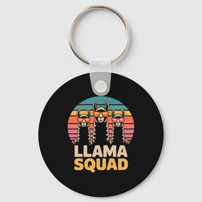 Llama Squad Sungles Cool Llamas Gift Keychain (Front)