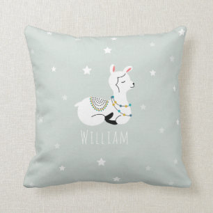 Llama Stars Blue Boy Nursery Throw Pillow