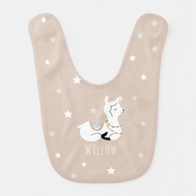 Llama Stars Pink Baby Girl Bib (Front)