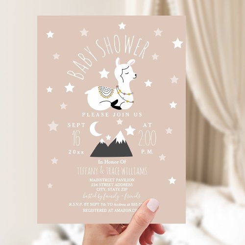 Llama Stars Pink Baby Shower Invitation