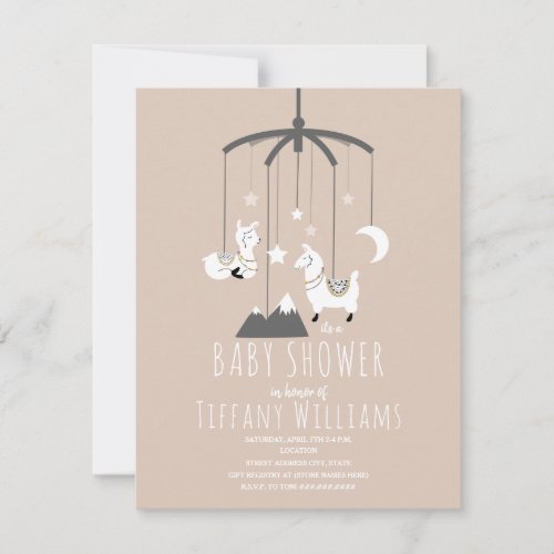 Llama Stars Pink Girl Baby Shower Invitation