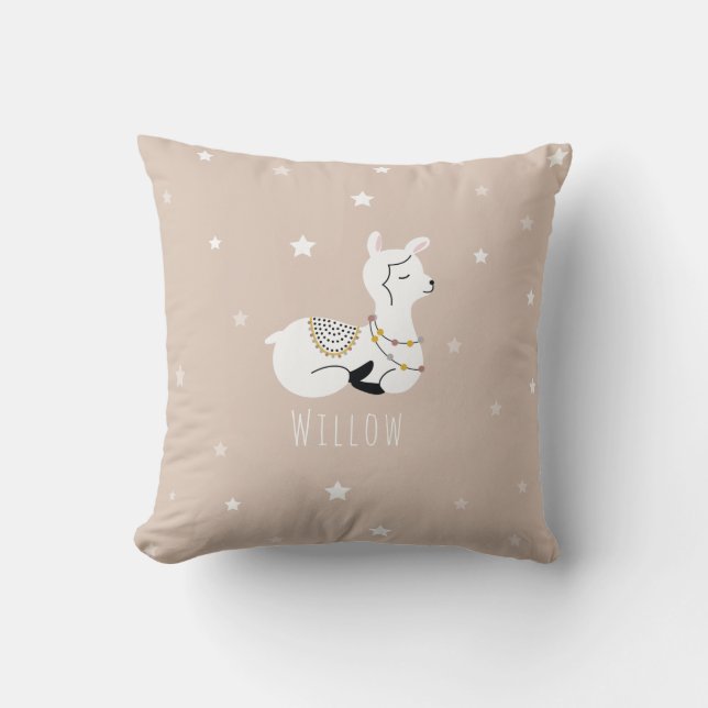 Llama Stars Pink Girl Nursery Throw Pillow (Front)
