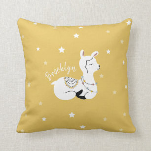 Llama Stars Yellow Girl Nursery Throw Pillow