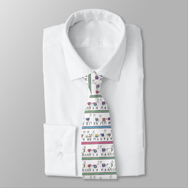 Llama Stripe Pattern Neck Tie (Tied)