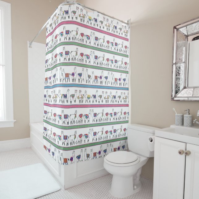 Llama Stripe Pattern Shower Curtain (In Situ)