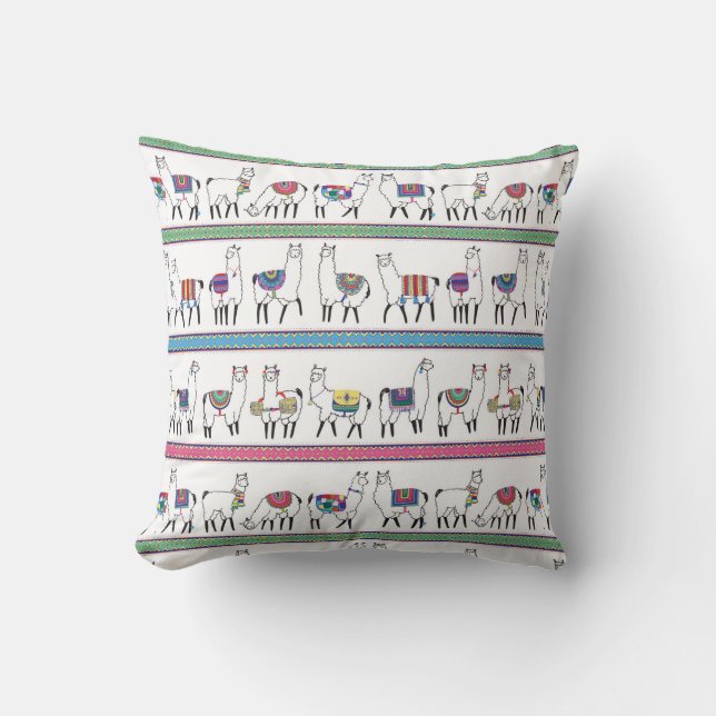 Llama Stripe Pattern Throw Pillow (Front)